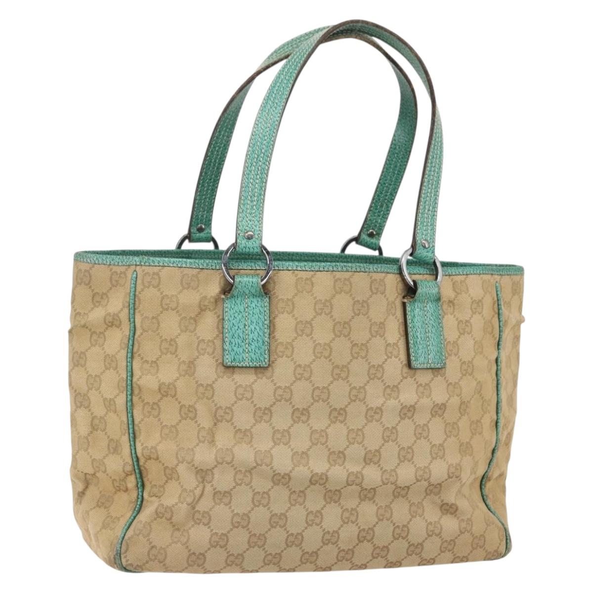 GUCCI GG Canvas Tote Bag Beige Silver 113017 Auth 155950