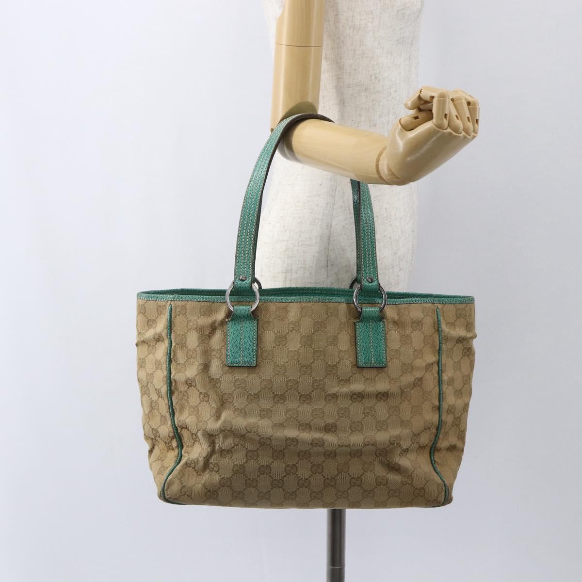 GUCCI GG Canvas Tote Bag Beige Silver 113017 Auth 155950