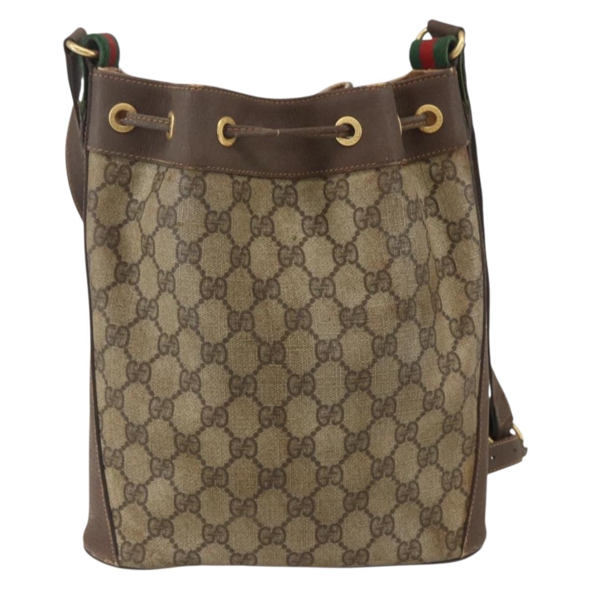 GUCCI GG Supreme Web Sherry Line Bag PVC Beige Gold 164 02 034 Auth 155951