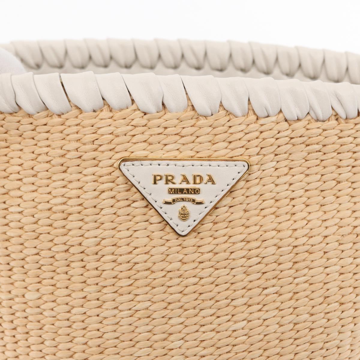 PRADA Shoulder Bag Saffiano leather Raffia Beige Gold Auth 155954SAM