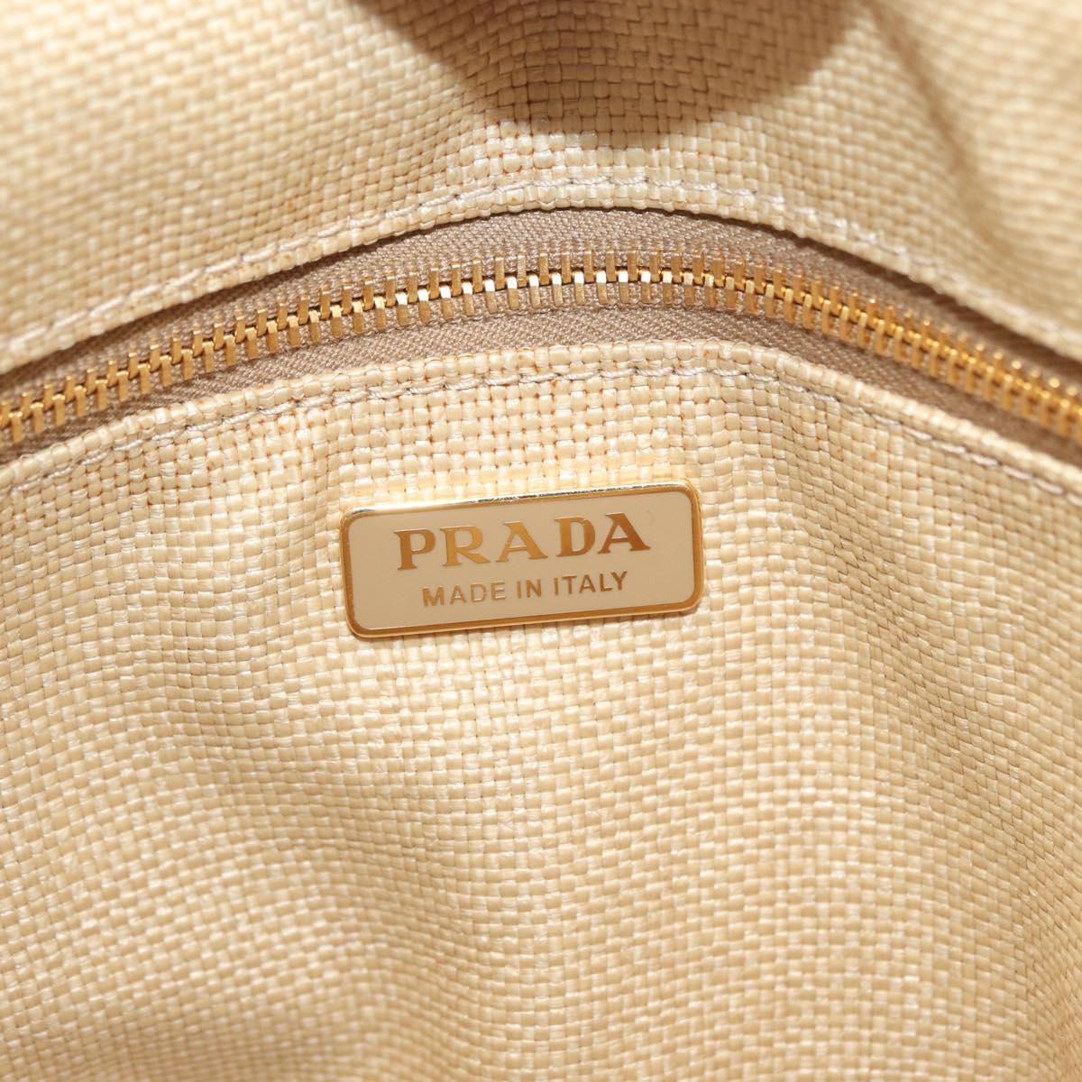 PRADA Shoulder Bag Saffiano leather Raffia Beige Gold Auth 155954SAM