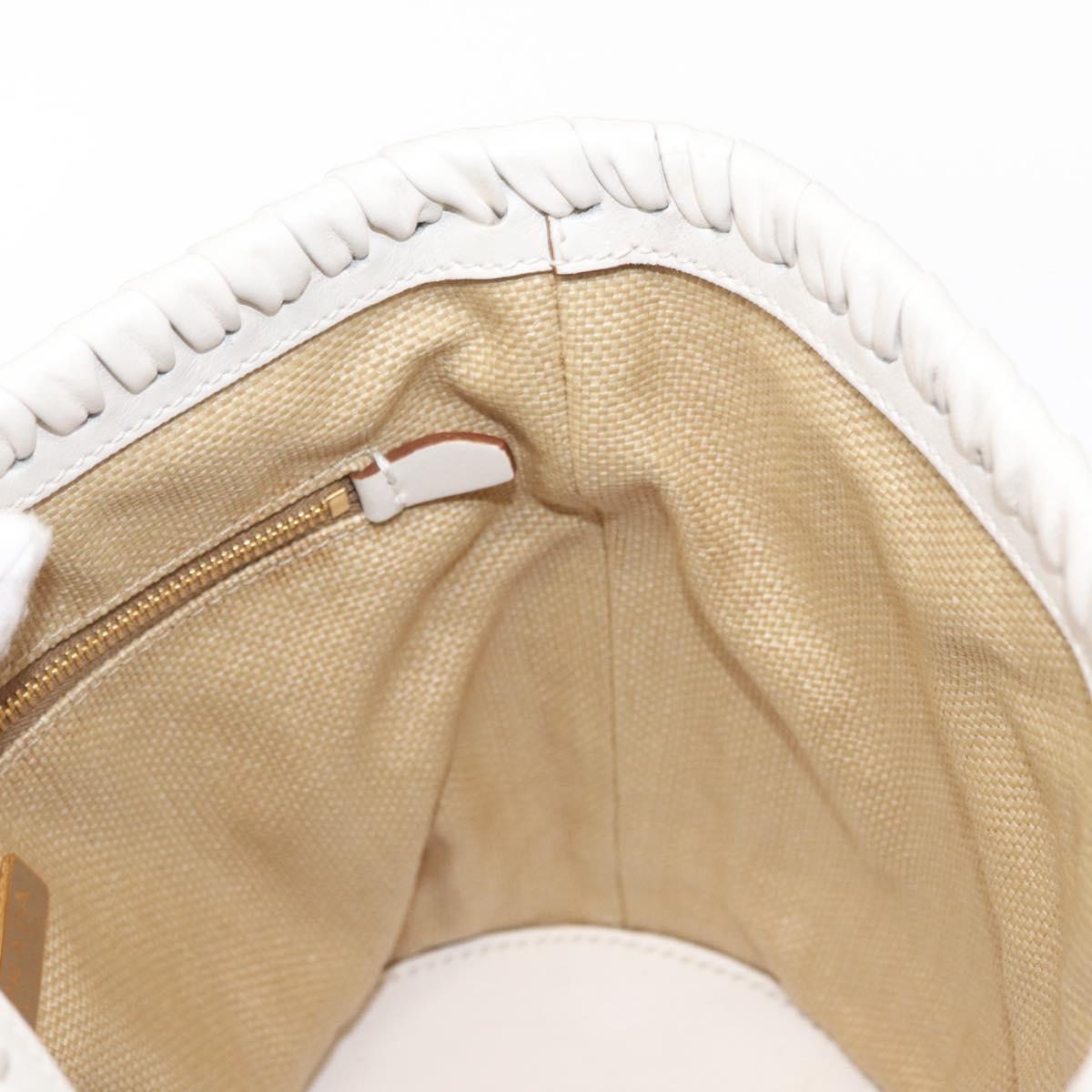 PRADA Shoulder Bag Saffiano leather Raffia Beige Gold Auth 155954SAM