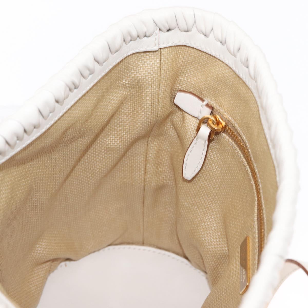 PRADA Shoulder Bag Saffiano leather Raffia Beige Gold Auth 155954SAM