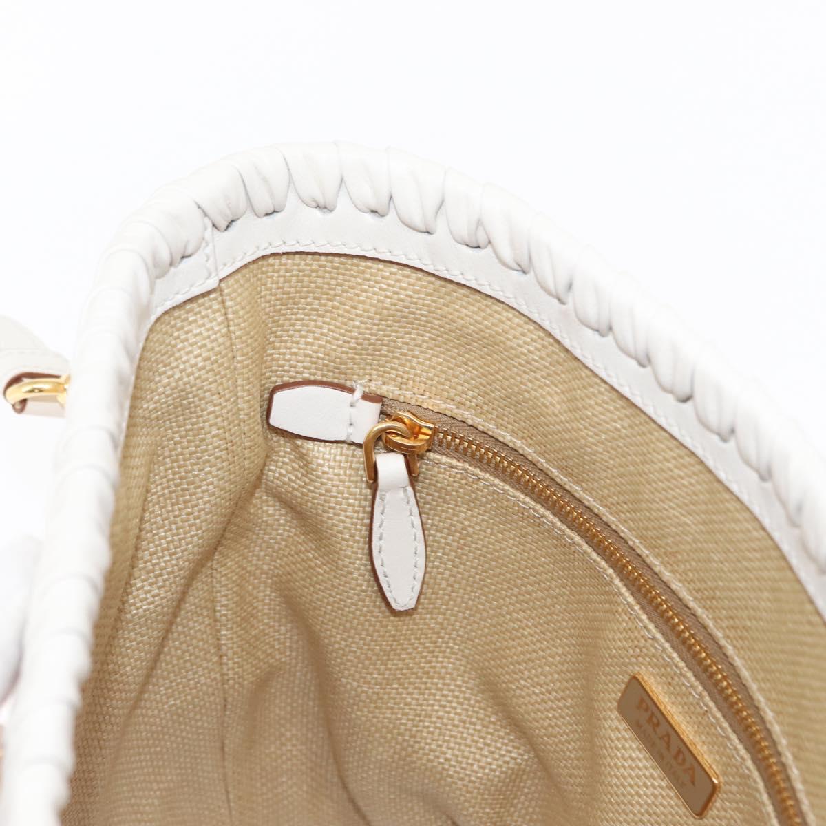 PRADA Shoulder Bag Saffiano leather Raffia Beige Gold Auth 155954SAM