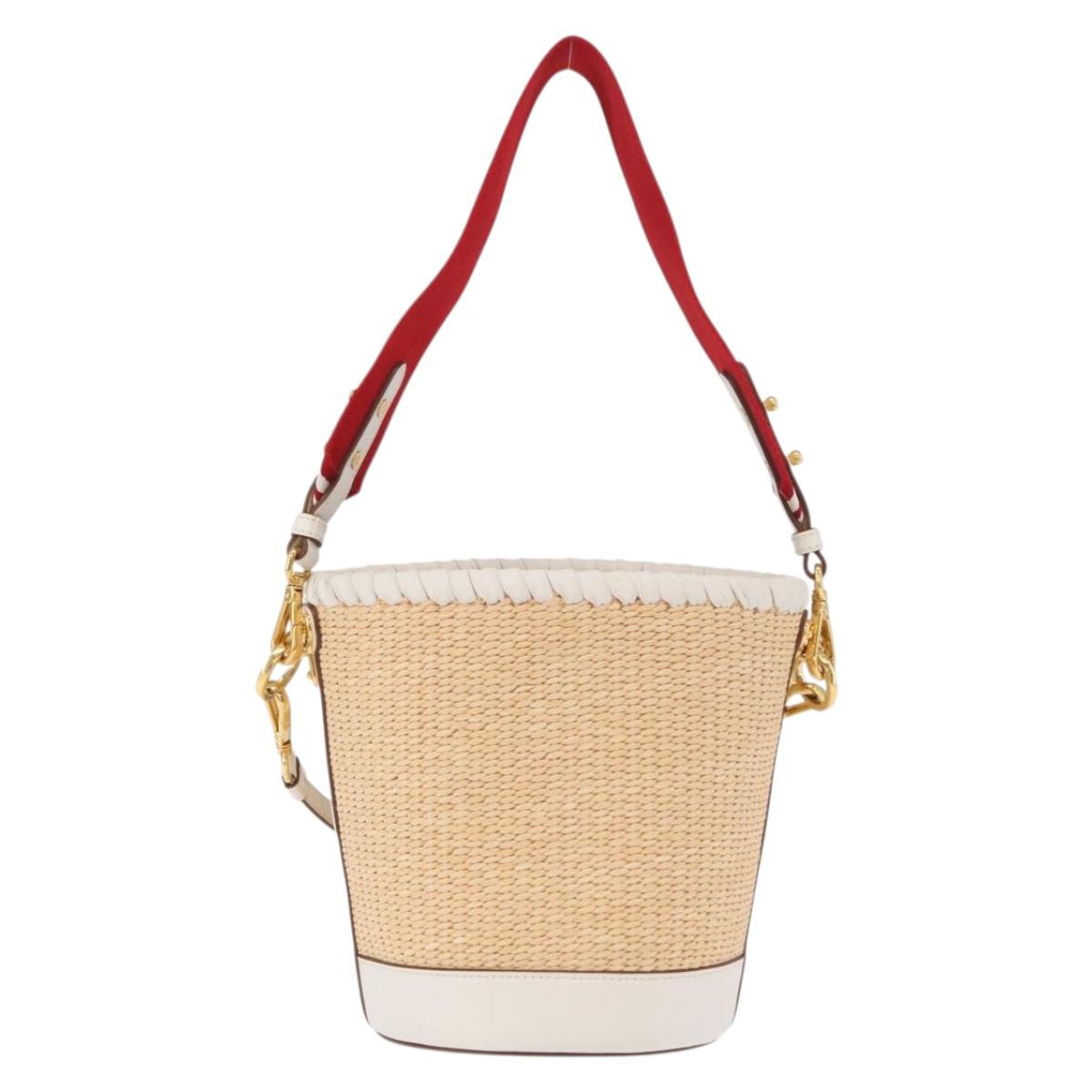 PRADA Shoulder Bag Saffiano leather Raffia Beige Gold Auth 155954SAM
