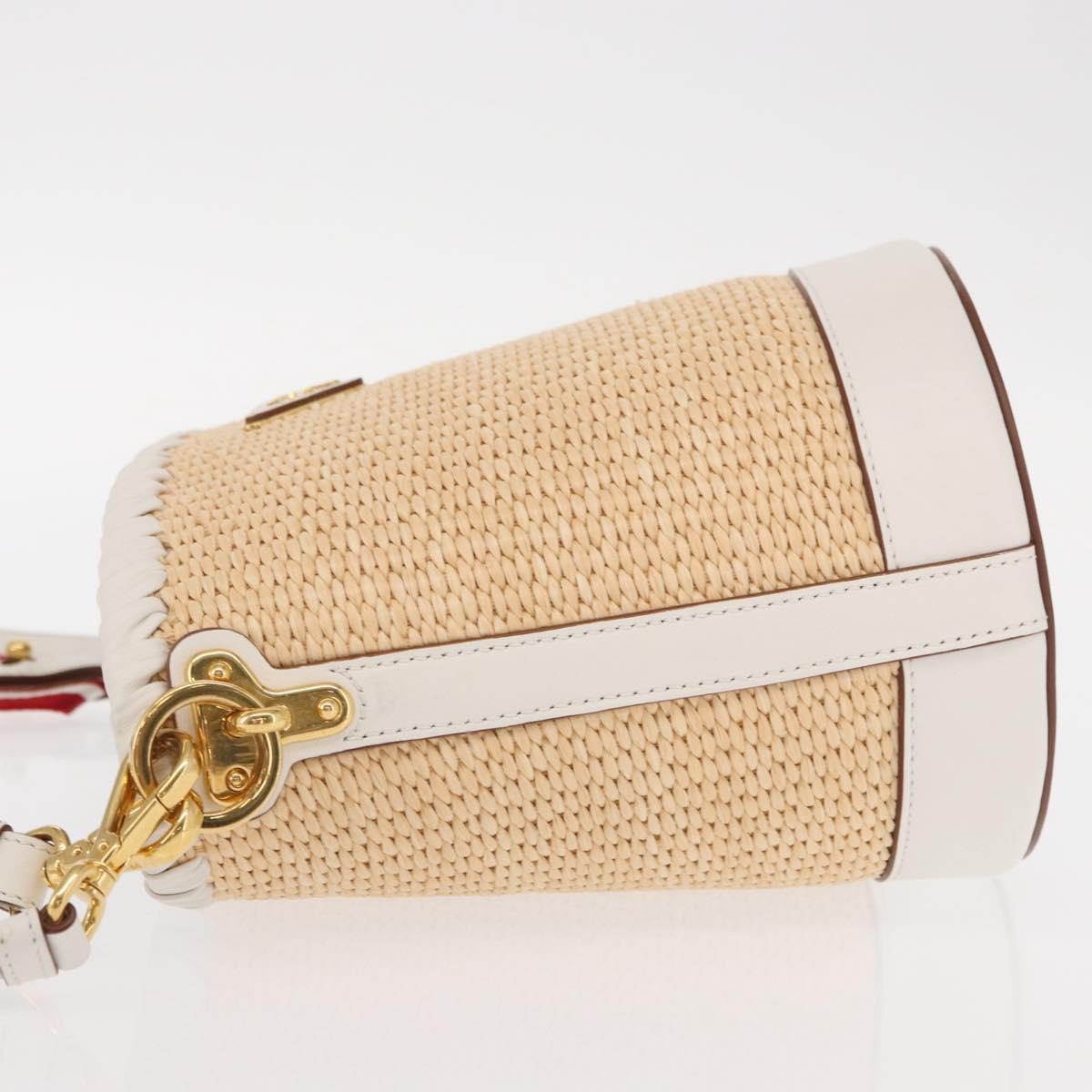PRADA Shoulder Bag Saffiano leather Raffia Beige Gold Auth 155954SAM