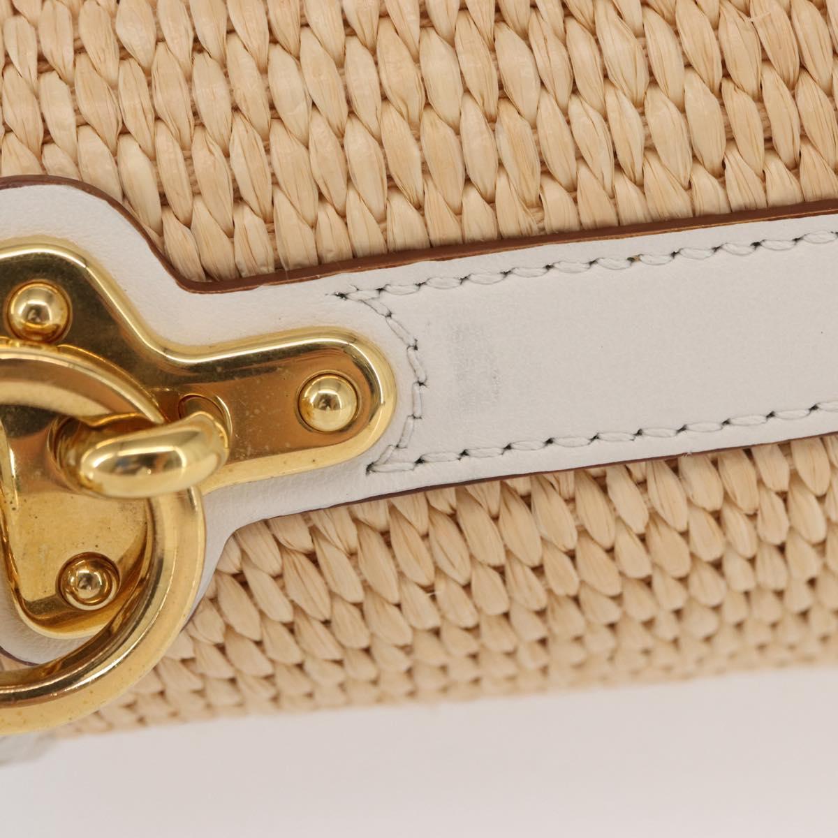 PRADA Shoulder Bag Saffiano leather Raffia Beige Gold Auth 155954SAM