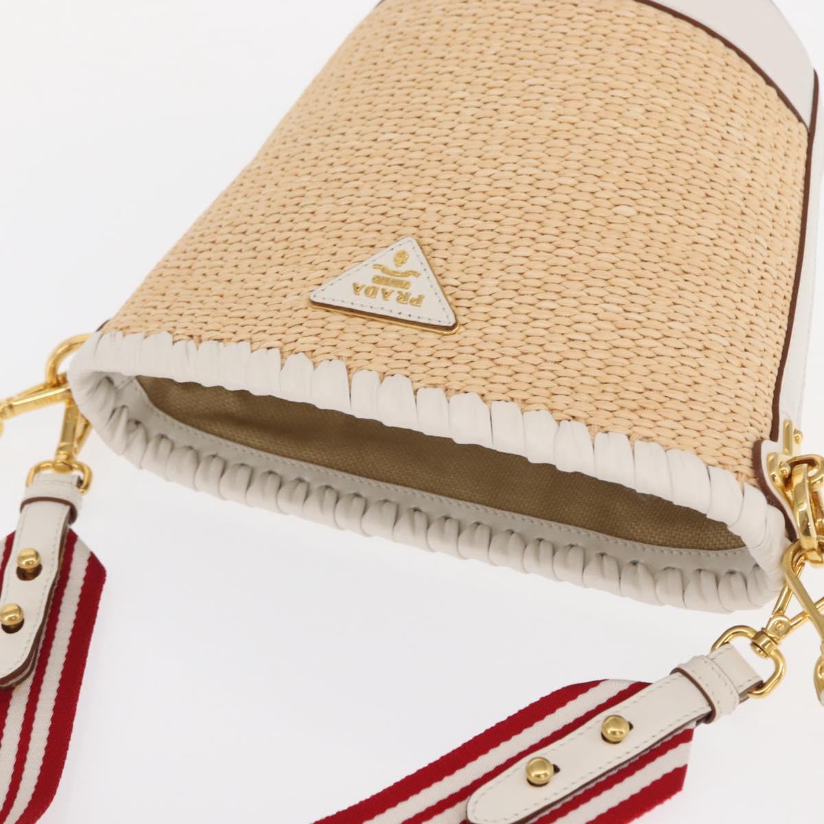 PRADA Shoulder Bag Saffiano leather Raffia Beige Gold Auth 155954SAM