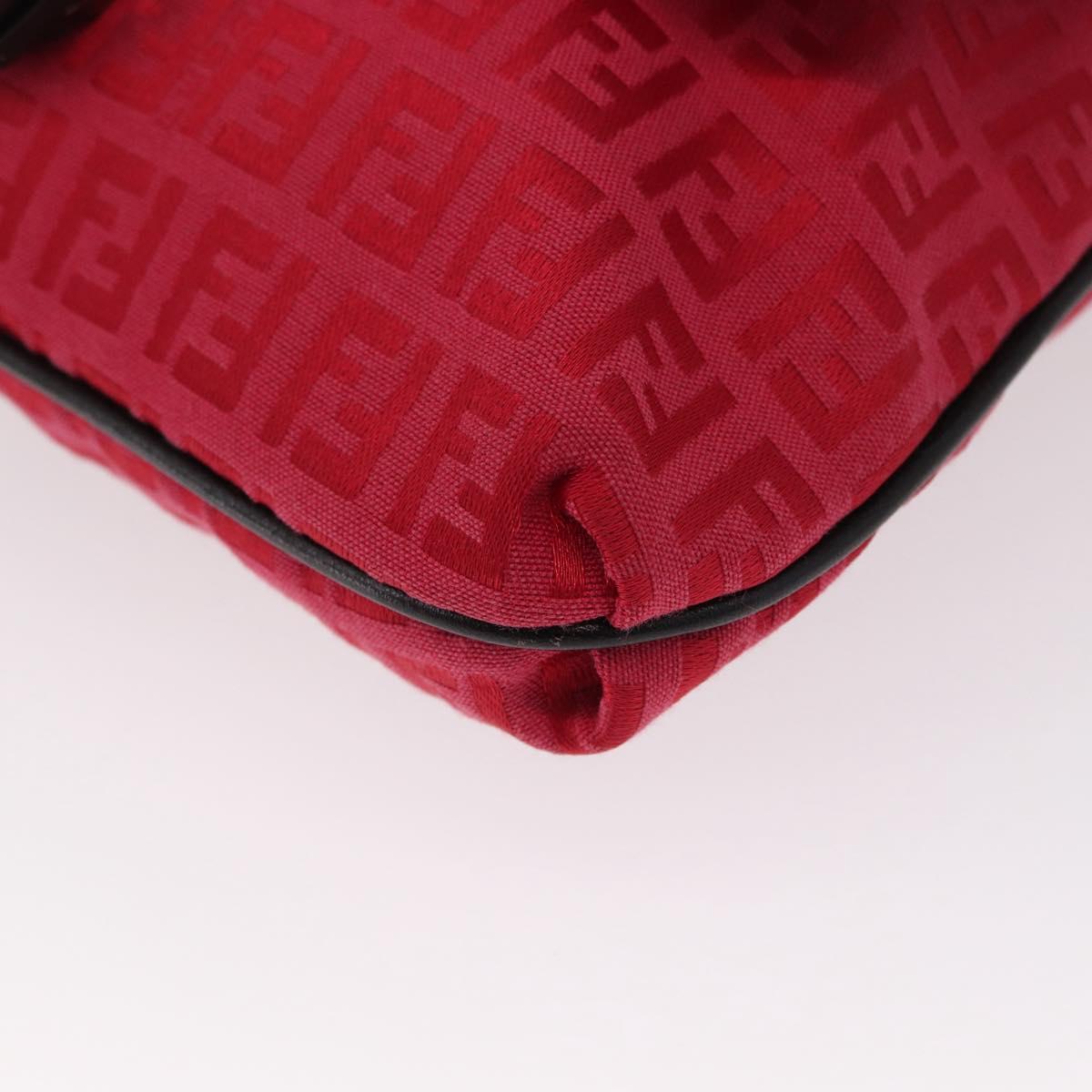 FENDI Zucchino Canvas Shoulder Bag Red Silver Auth 155957V