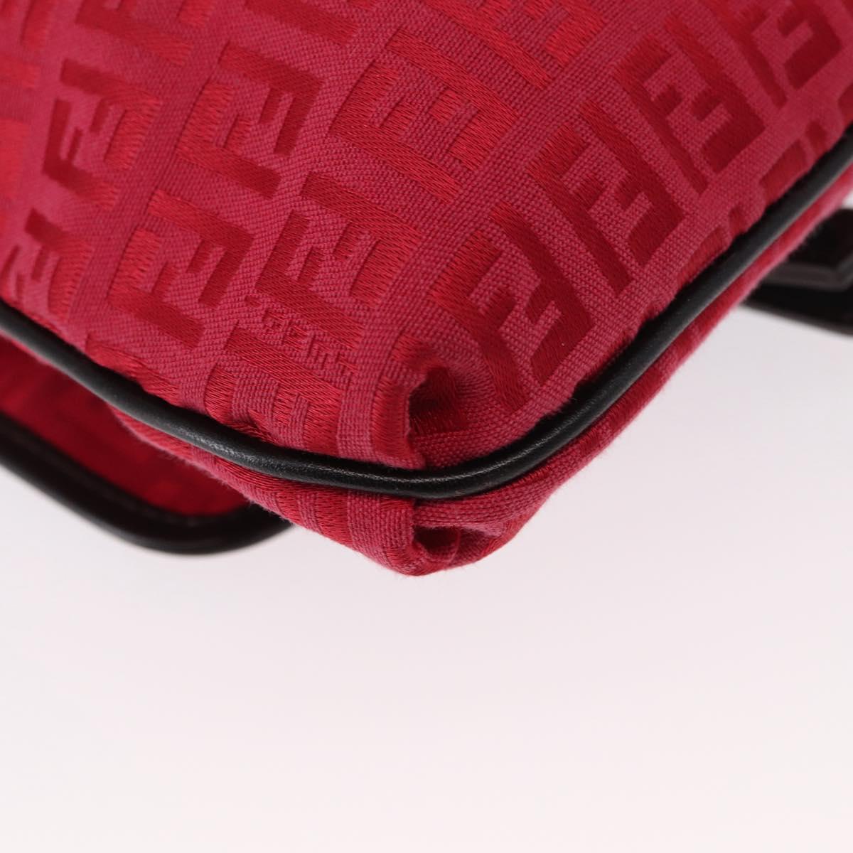 FENDI Zucchino Canvas Shoulder Bag Red Silver Auth 155957V