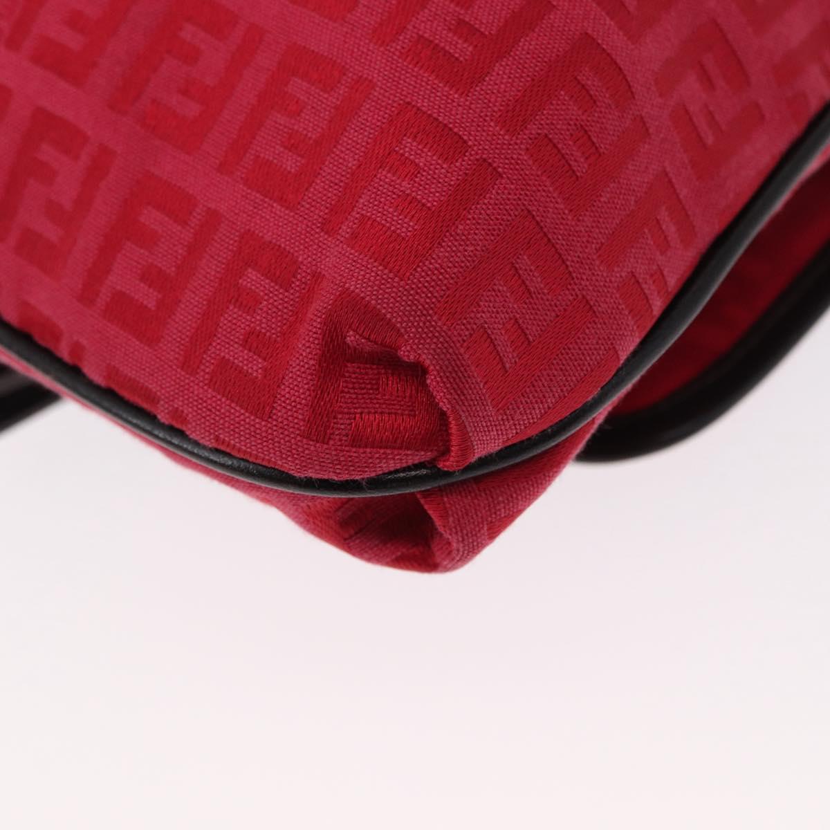 FENDI Zucchino Canvas Shoulder Bag Red Silver Auth 155957V