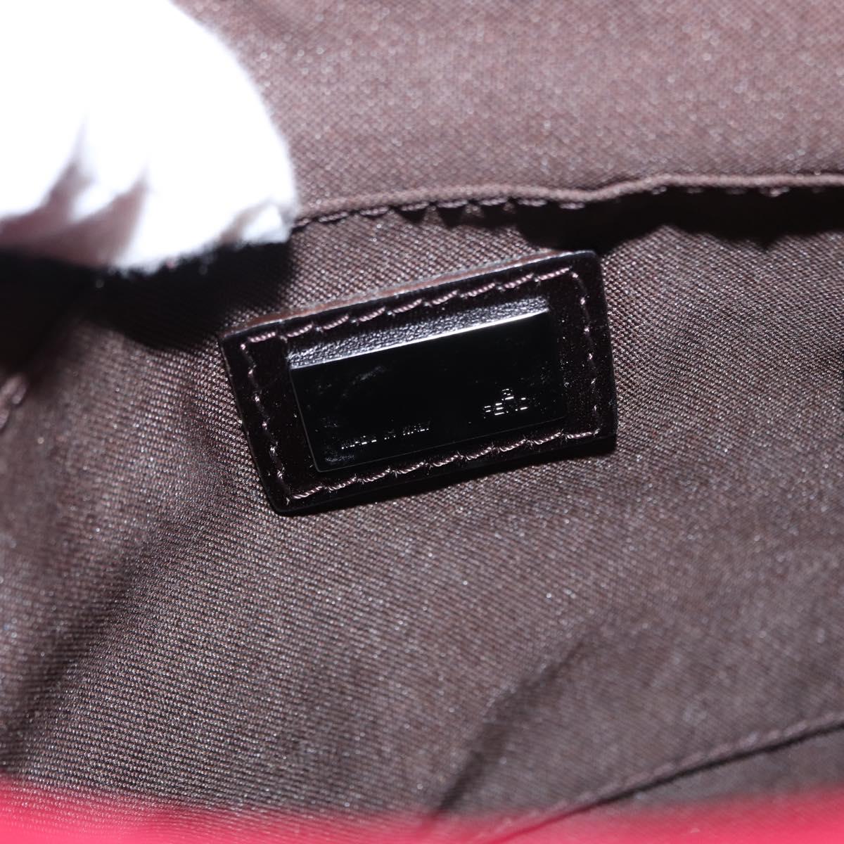 FENDI Zucchino Canvas Shoulder Bag Red Silver Auth 155957V