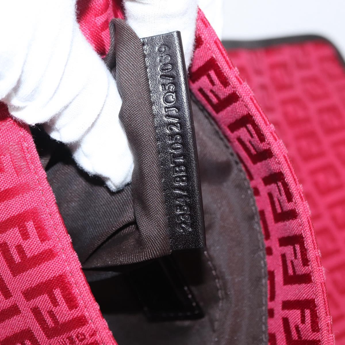 FENDI Zucchino Canvas Shoulder Bag Red Silver Auth 155957V