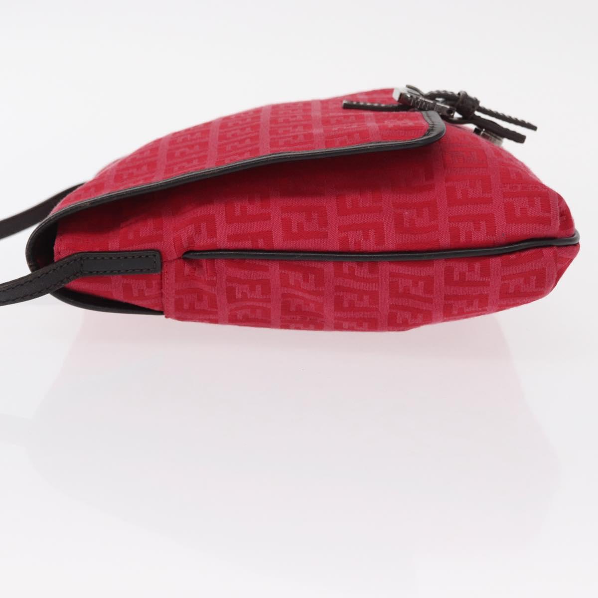 FENDI Zucchino Canvas Shoulder Bag Red Silver Auth 155957V