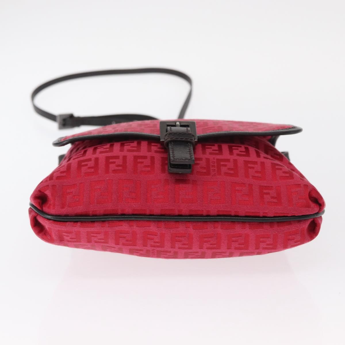 FENDI Zucchino Canvas Shoulder Bag Red Silver Auth 155957V