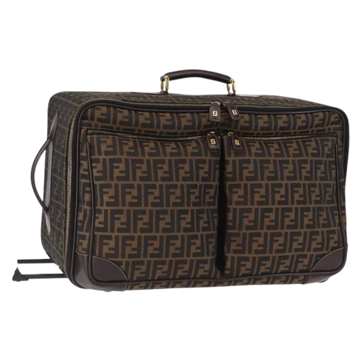 FENDI Carry Case Zucca Canvas Trunk Black Brown Auth 155959SAV
