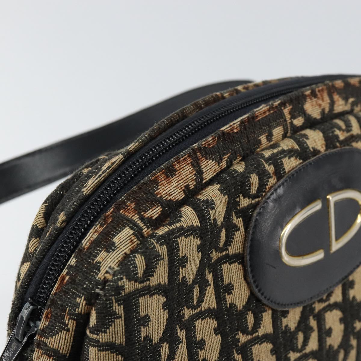 Christian Dior Trotter Canvas Shoulder Bag Black Gold Auth 155999