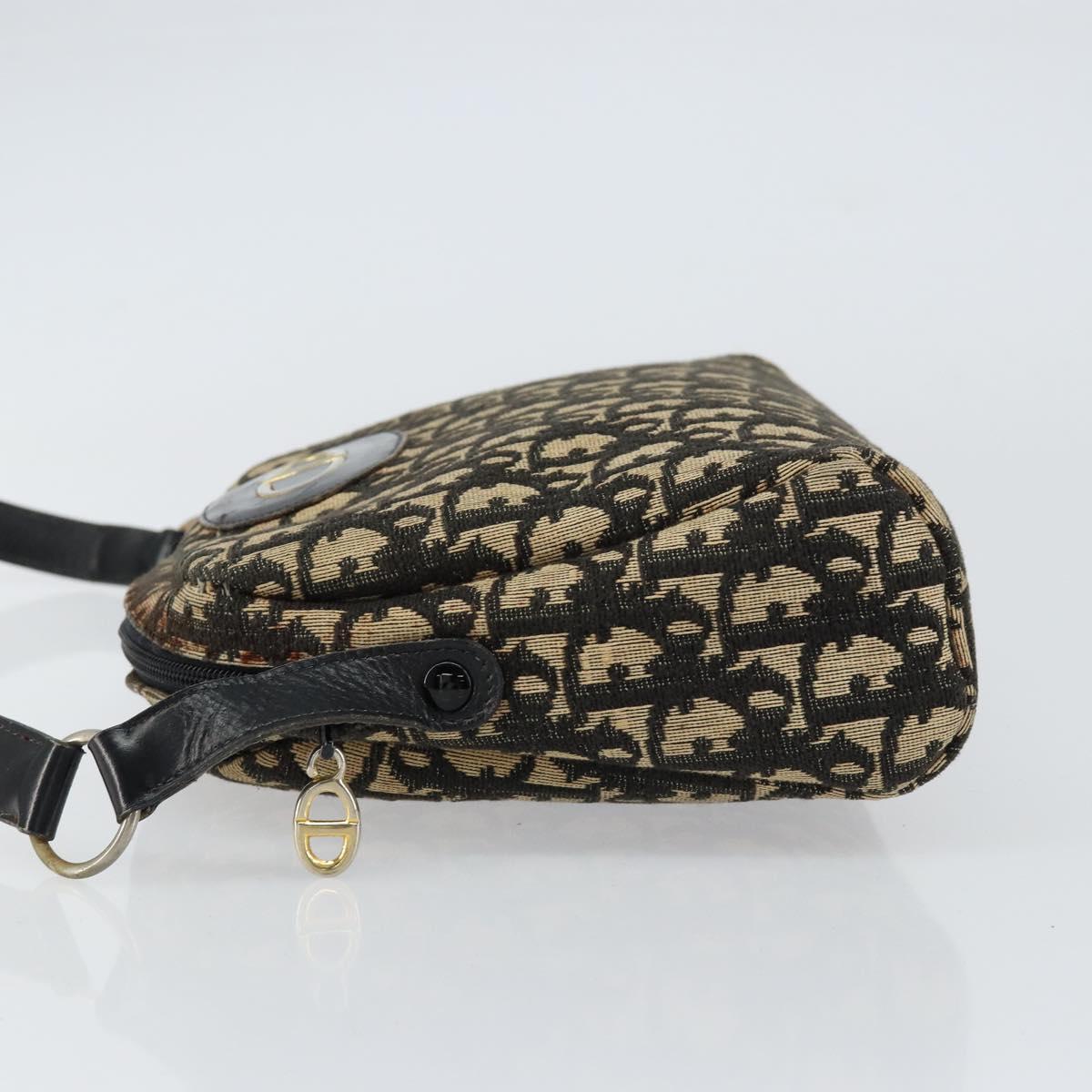 Christian Dior Trotter Canvas Shoulder Bag Black Gold Auth 155999