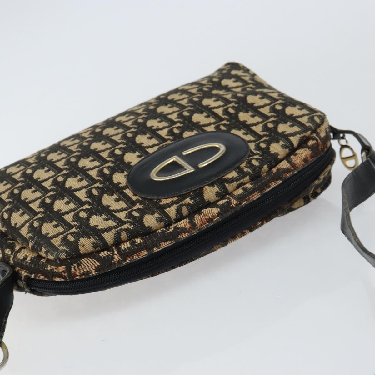 Christian Dior Trotter Canvas Shoulder Bag Black Gold Auth 155999