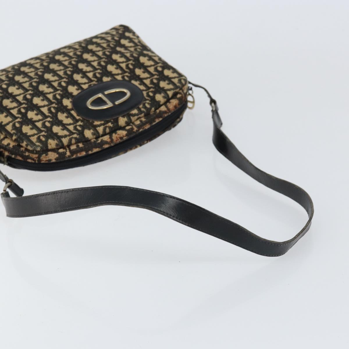 Christian Dior Trotter Canvas Shoulder Bag Black Gold Auth 155999