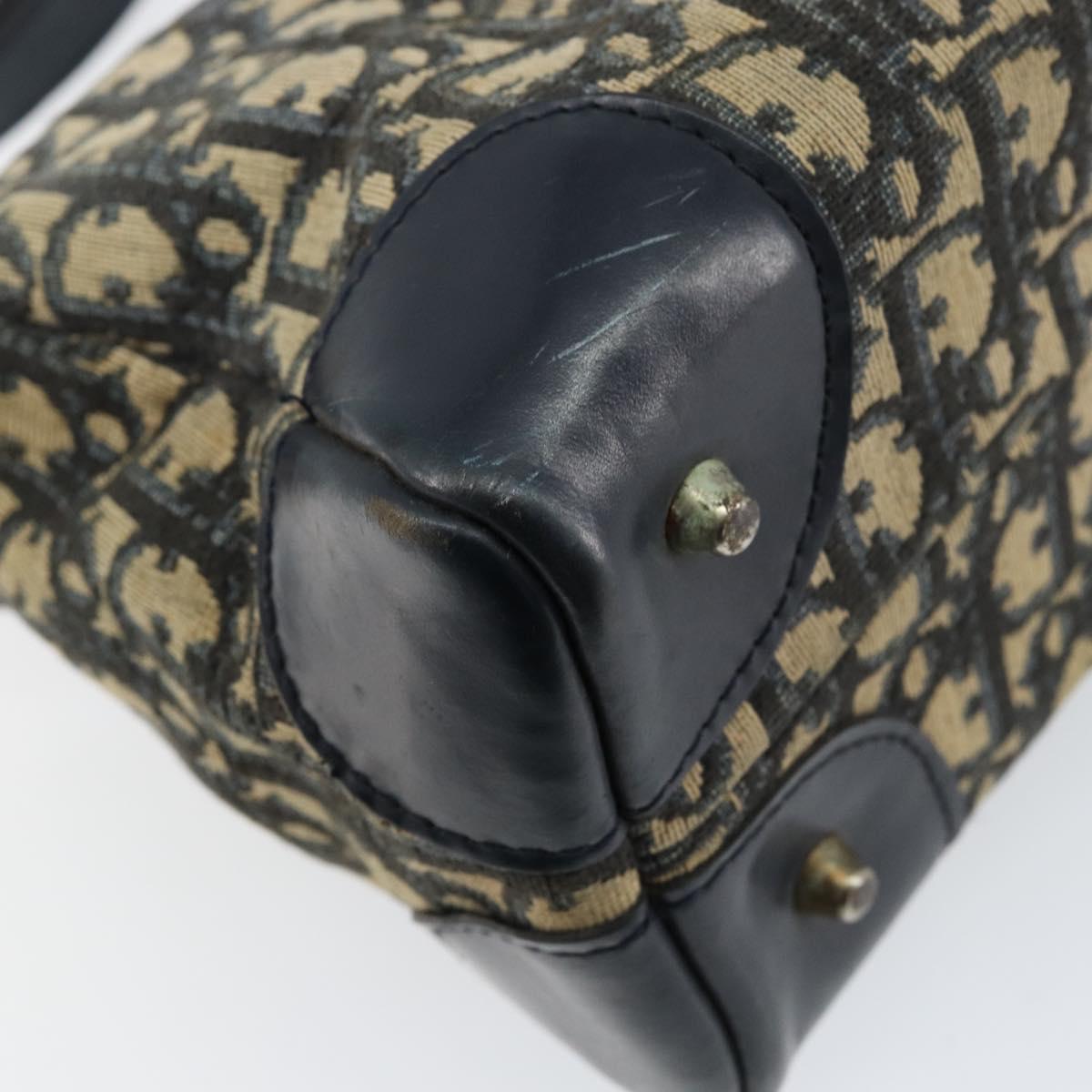 Christian Dior Trotter Canvas Shoulder Bag Navy Gold Auth 156001