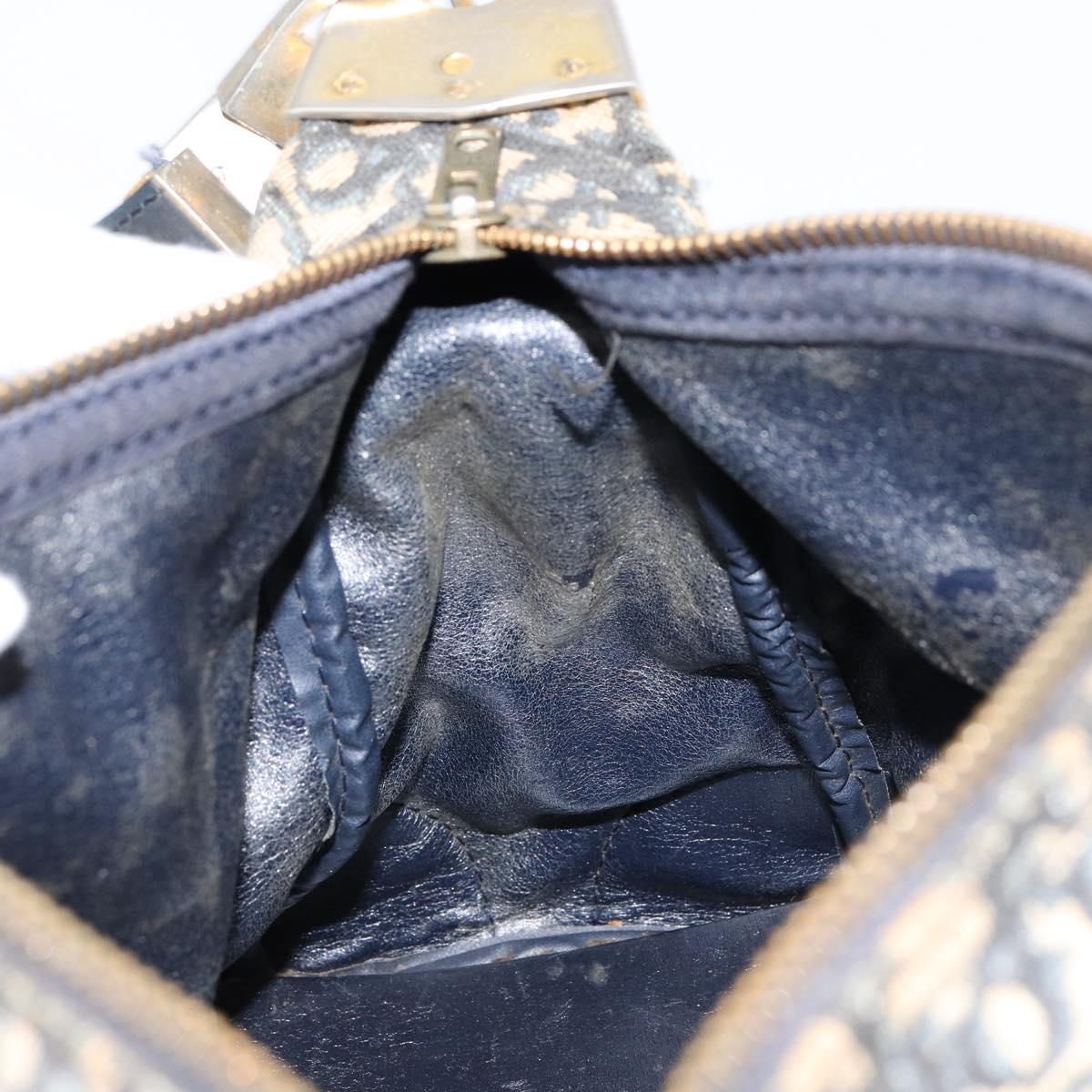 Christian Dior Trotter Canvas Shoulder Bag Navy Gold Auth 156001