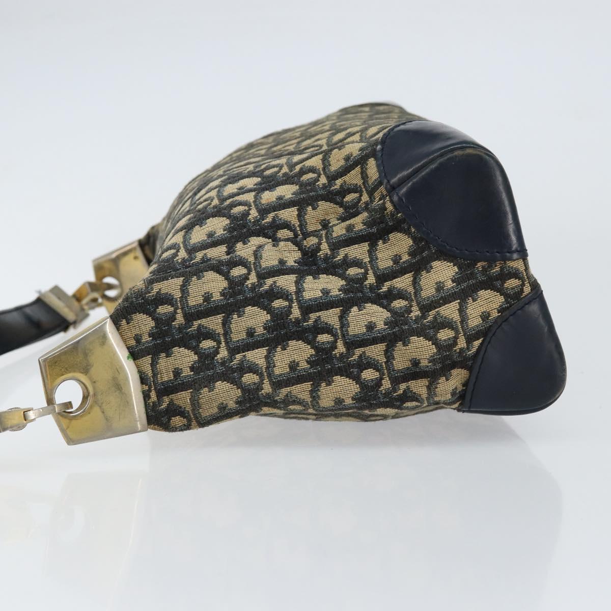Christian Dior Trotter Canvas Shoulder Bag Navy Gold Auth 156001