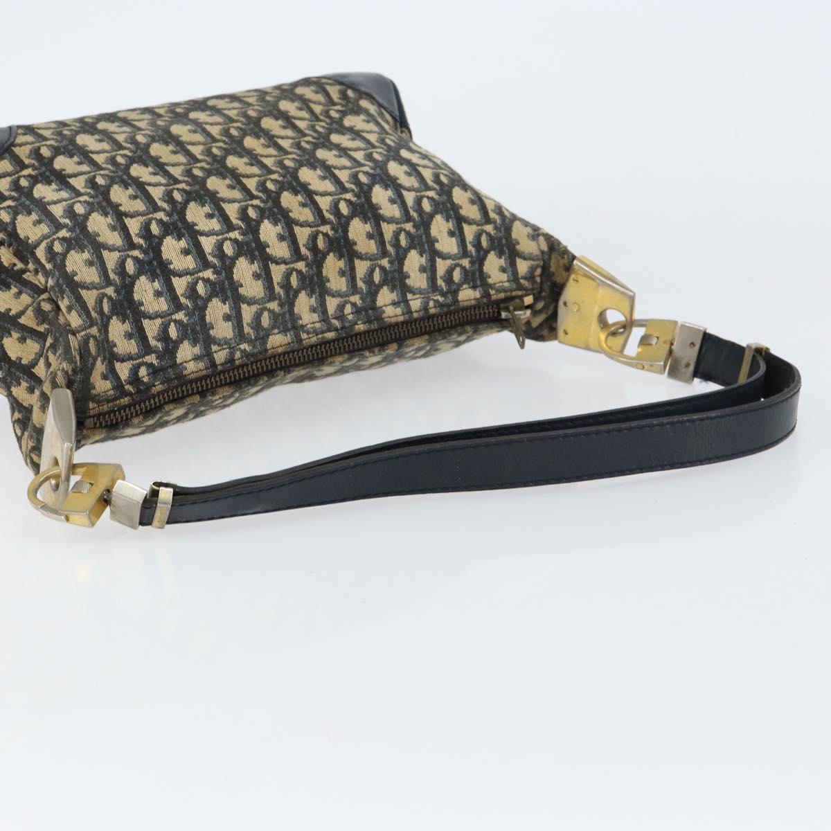 Christian Dior Trotter Canvas Shoulder Bag Navy Gold Auth 156001