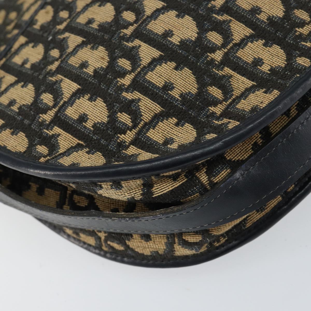 Christian Dior Trotter Canvas Shoulder Bag Navy Gold Auth 156002