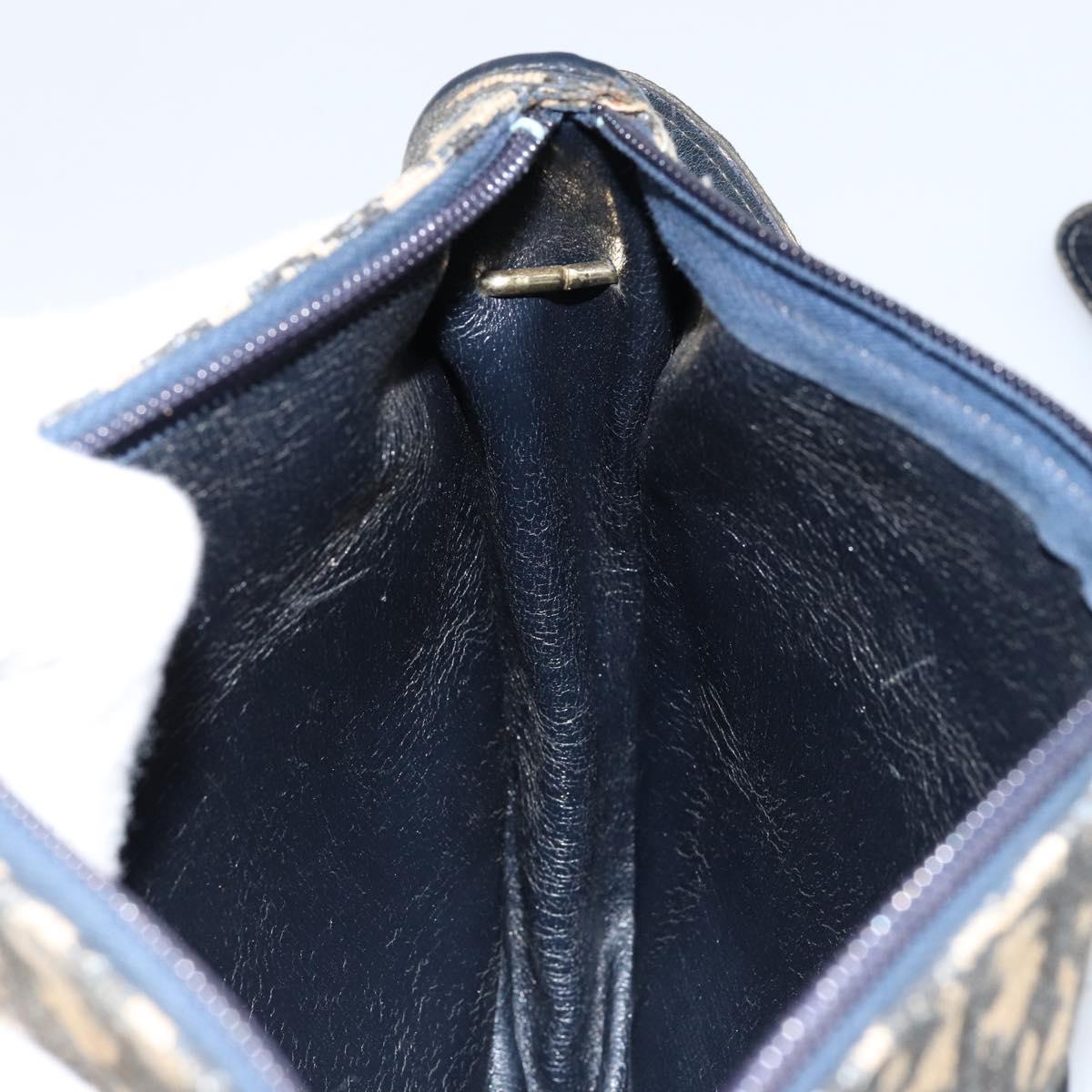 Christian Dior Trotter Canvas Shoulder Bag Navy Gold Auth 156002