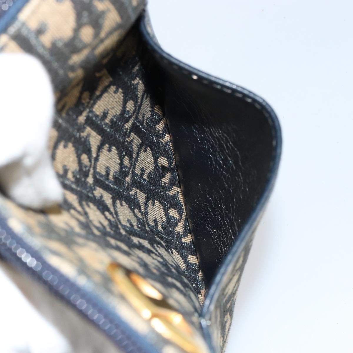 Christian Dior Trotter Canvas Shoulder Bag Navy Gold Auth 156002