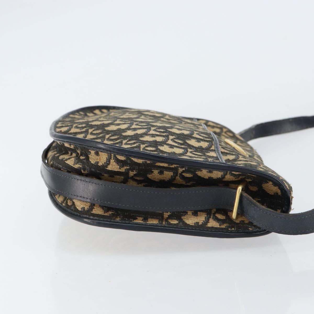 Christian Dior Trotter Canvas Shoulder Bag Navy Gold Auth 156002