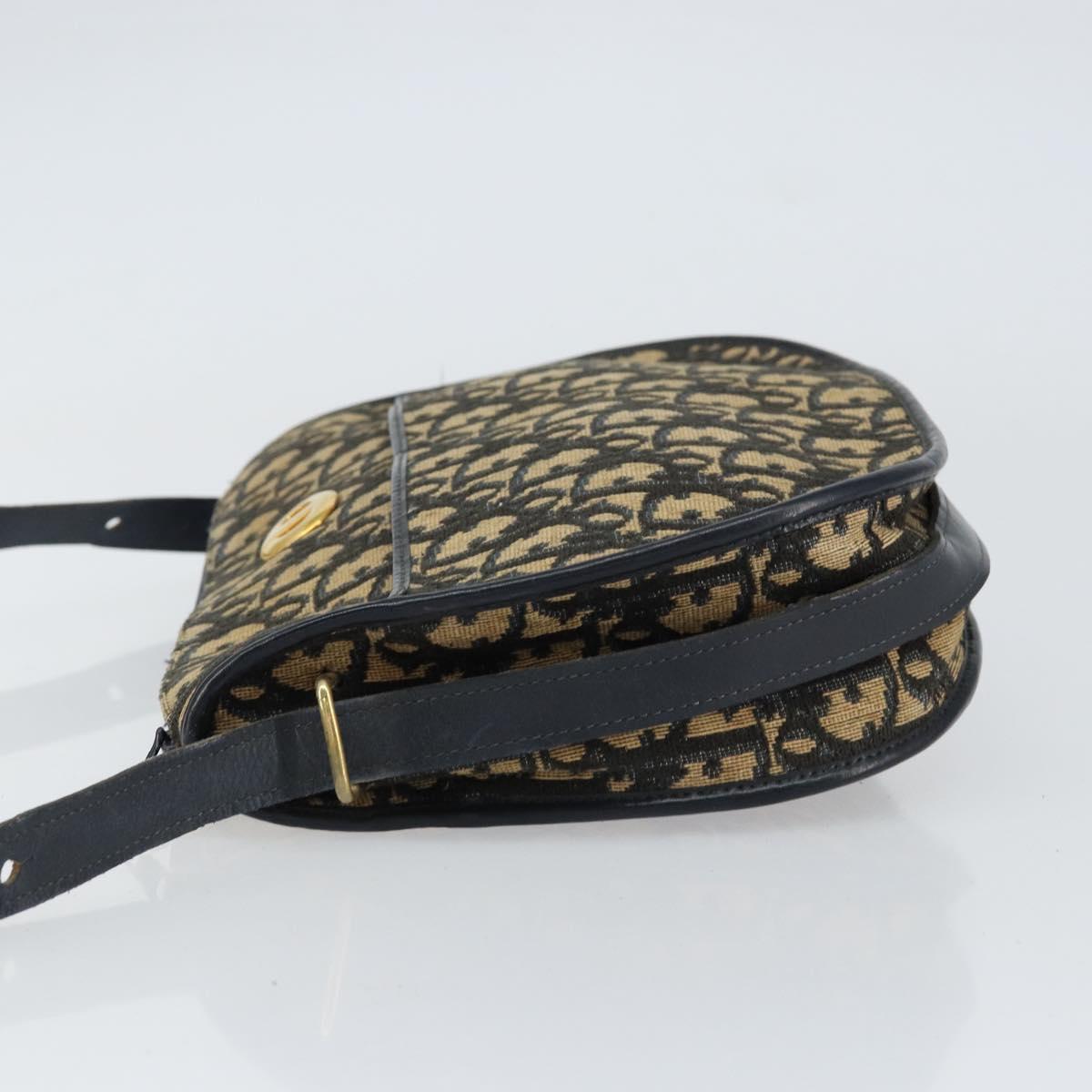Christian Dior Trotter Canvas Shoulder Bag Navy Gold Auth 156002