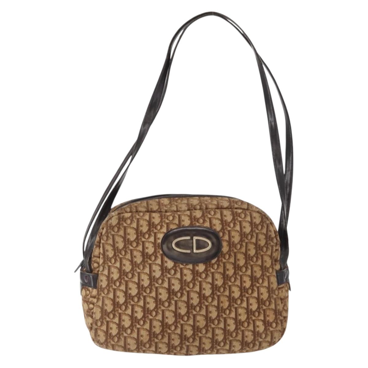 Christian Dior Trotter Canvas Shoulder Bag Brown Auth 156003