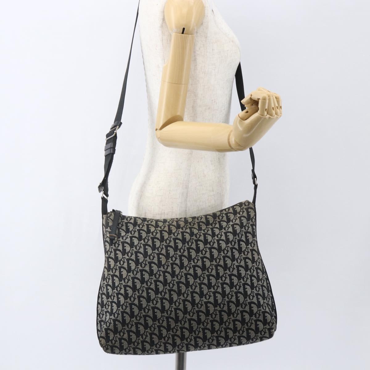 Christian Dior Trotter Canvas Shoulder Bag Black Silver Auth 156004