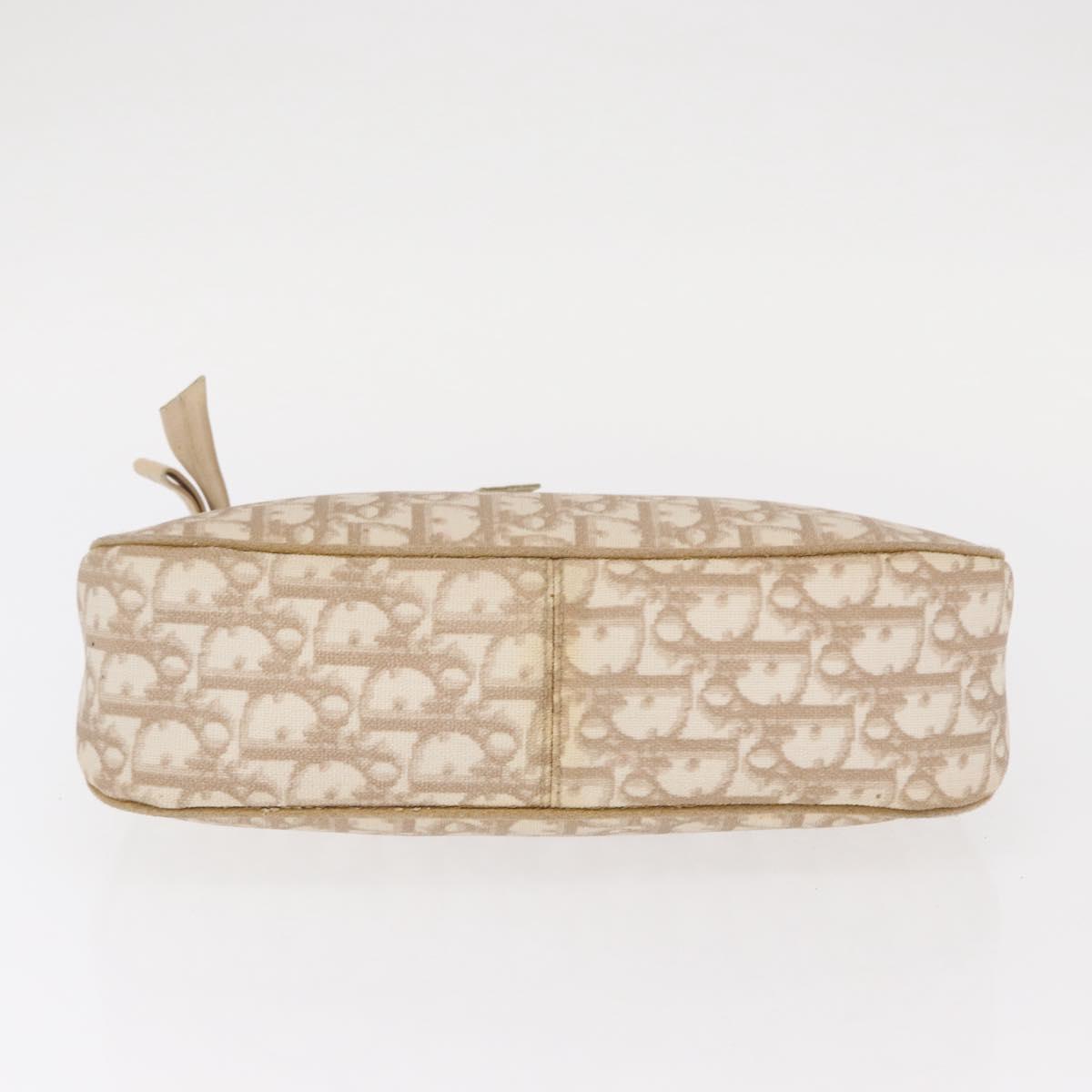 Christian Dior Trotter Canvas Romantic Chain Bag PVC Beige Silver Auth 156005