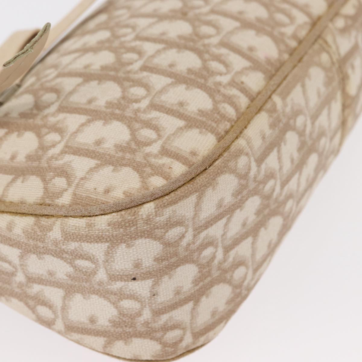 Christian Dior Trotter Canvas Romantic Chain Bag PVC Beige Silver Auth 156005