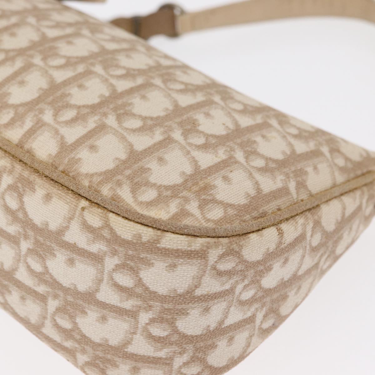 Christian Dior Trotter Canvas Romantic Chain Bag PVC Beige Silver Auth 156005