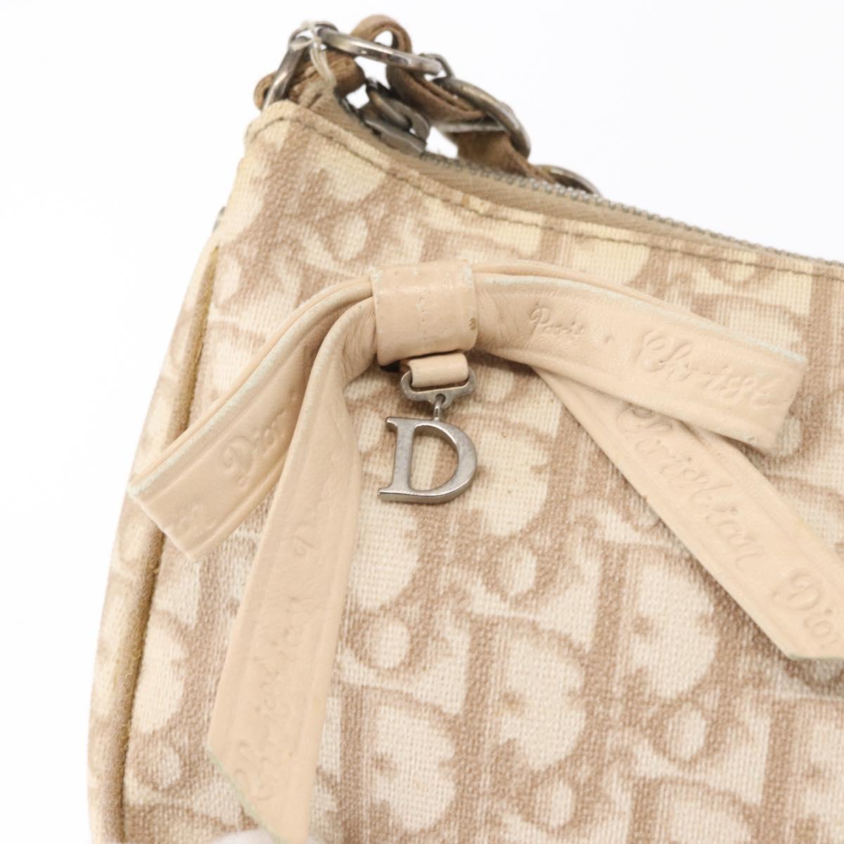 Christian Dior Trotter Canvas Romantic Chain Bag PVC Beige Silver Auth 156005