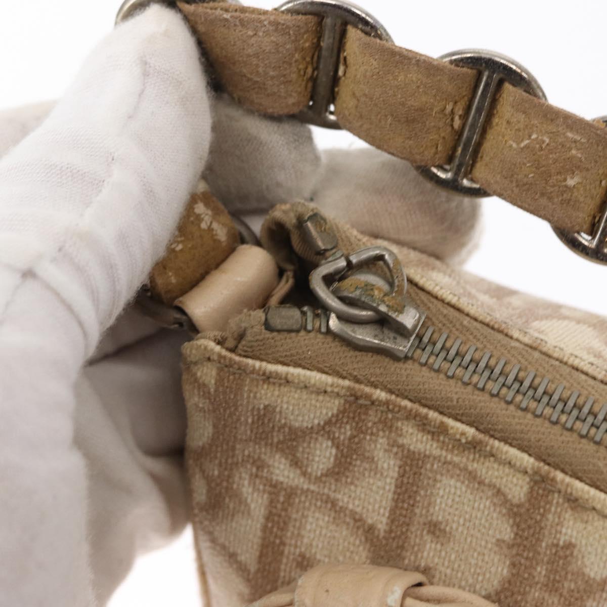 Christian Dior Trotter Canvas Romantic Chain Bag PVC Beige Silver Auth 156005