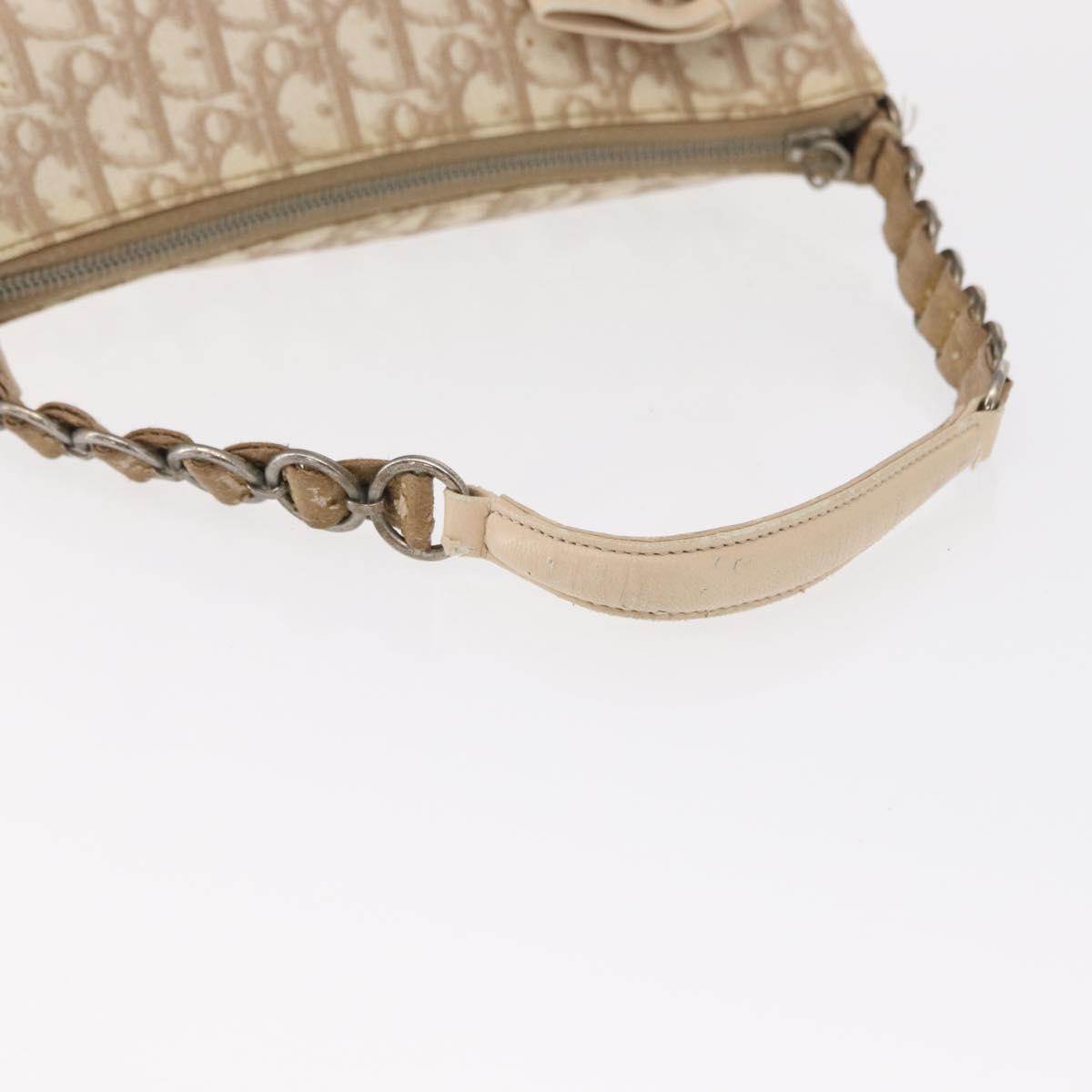 Christian Dior Trotter Canvas Romantic Chain Bag PVC Beige Silver Auth 156005