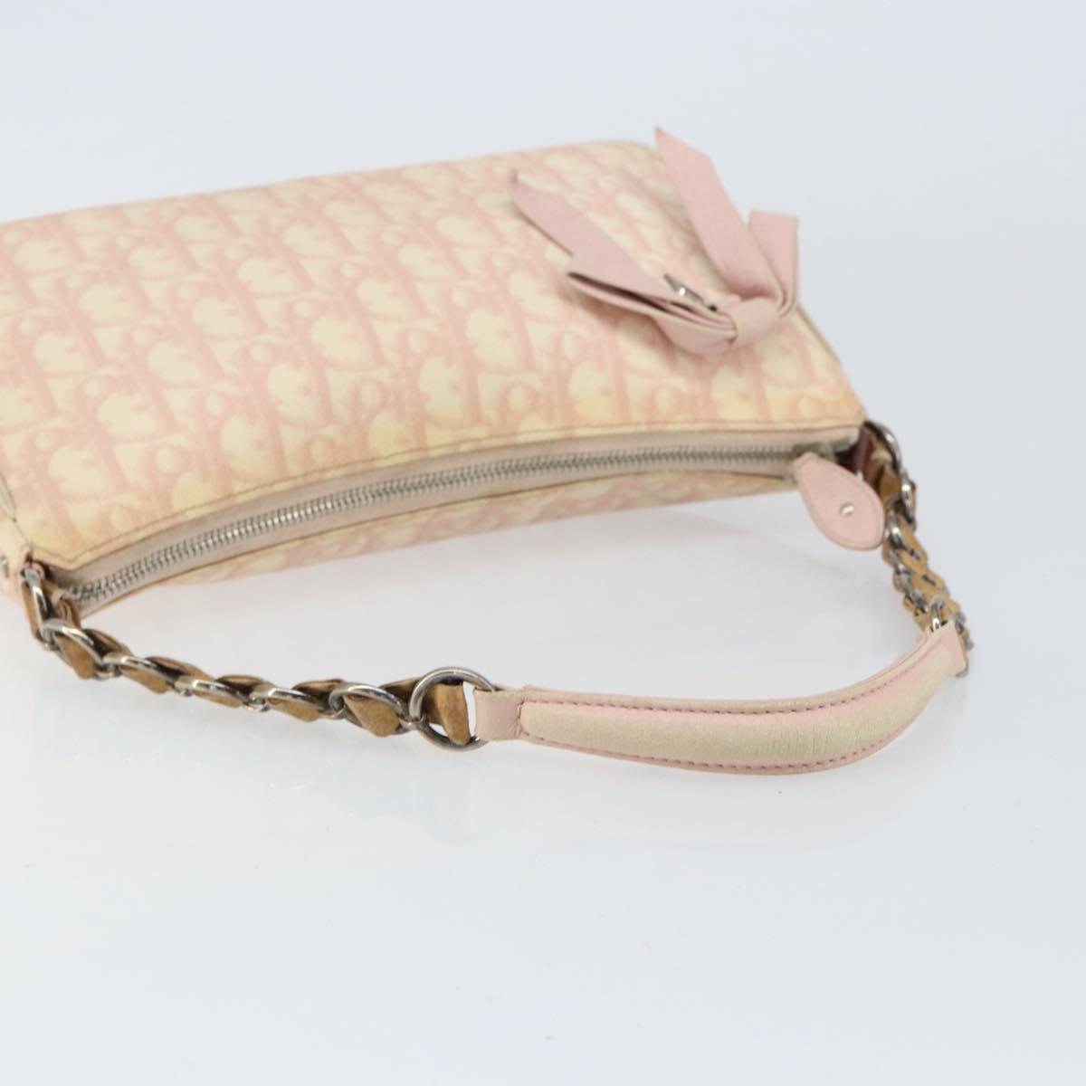 Christian Dior Trotter Canvas Romantic Chain Bag PVC Pink Silver Auth 156006