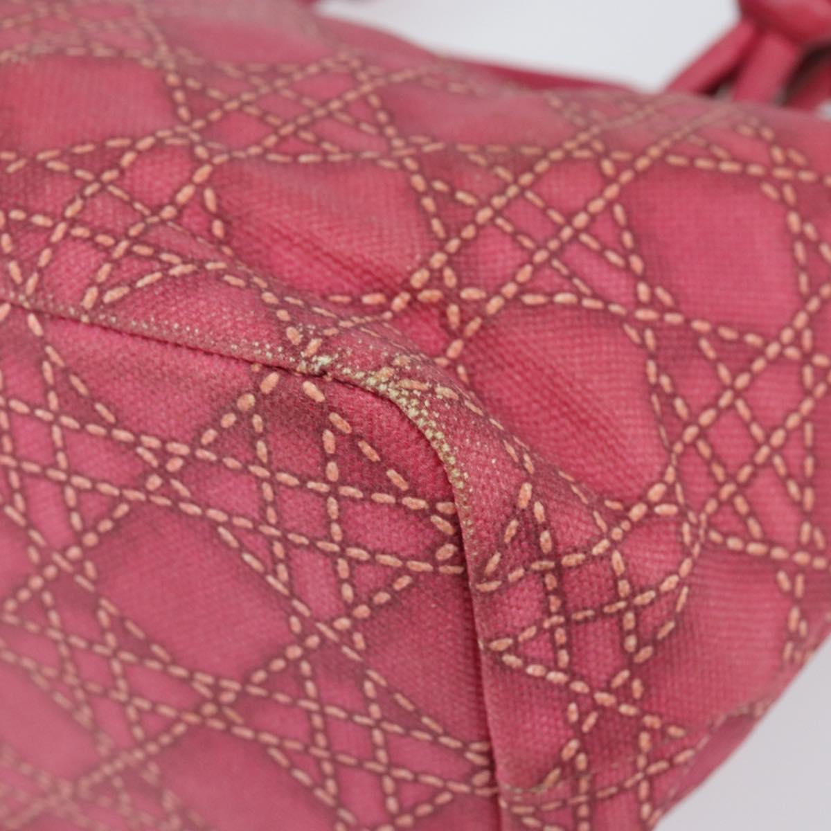 Christian Dior Canage Hand Bag Coated Canvas Pink Silver Auth 156007