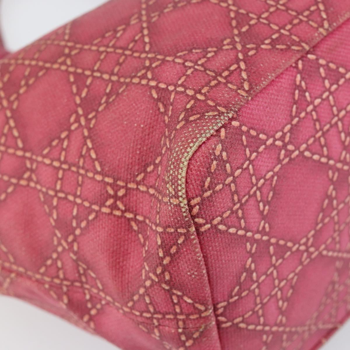 Christian Dior Canage Hand Bag Coated Canvas Pink Silver Auth 156007