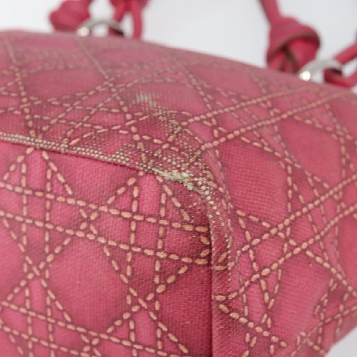 Christian Dior Canage Hand Bag Coated Canvas Pink Silver Auth 156007