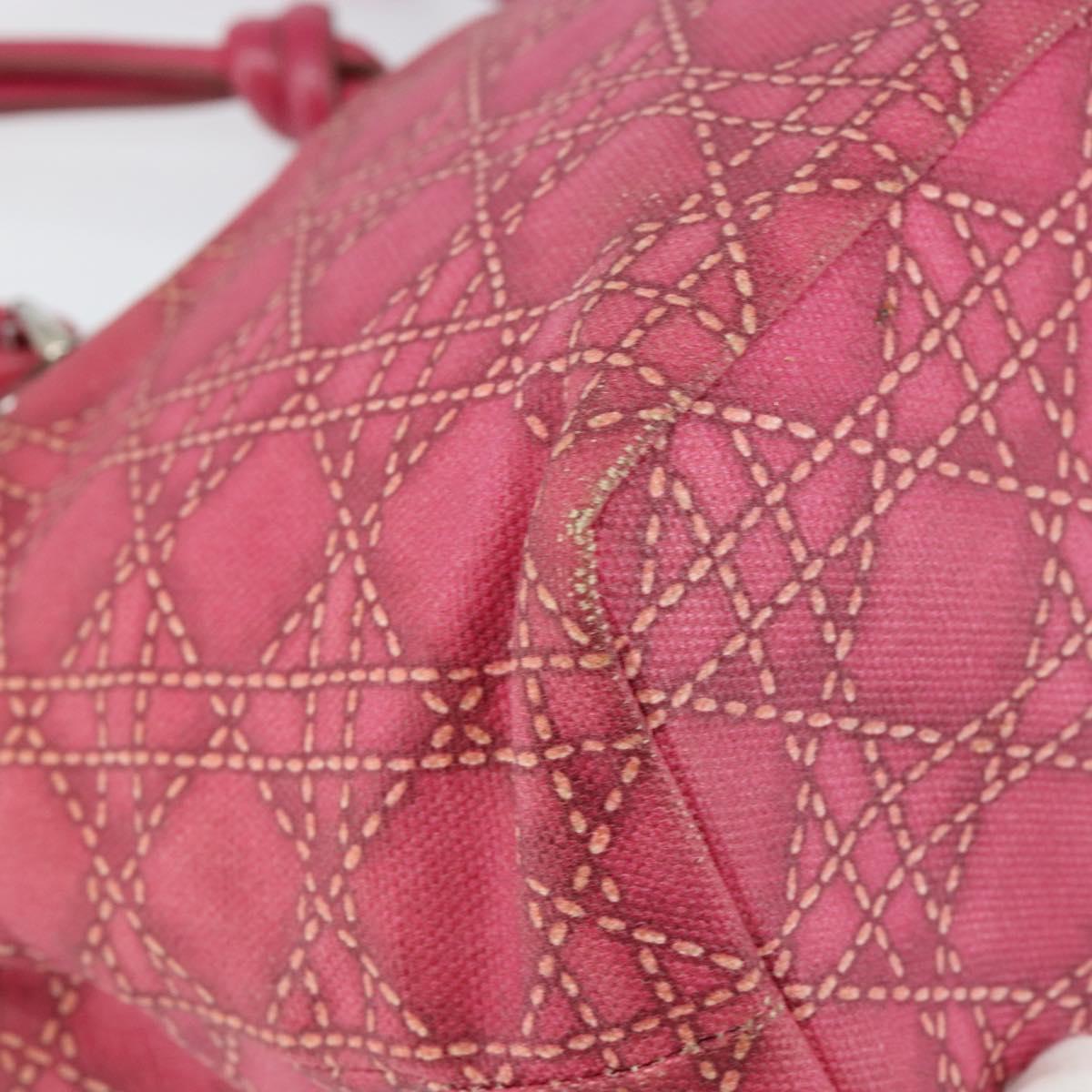 Christian Dior Canage Hand Bag Coated Canvas Pink Silver Auth 156007