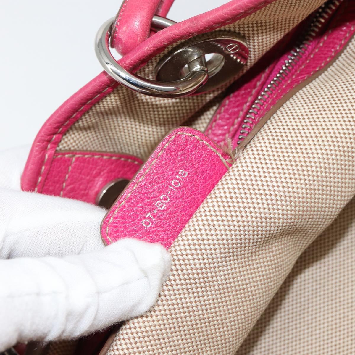 Christian Dior Canage Hand Bag Coated Canvas Pink Silver Auth 156007