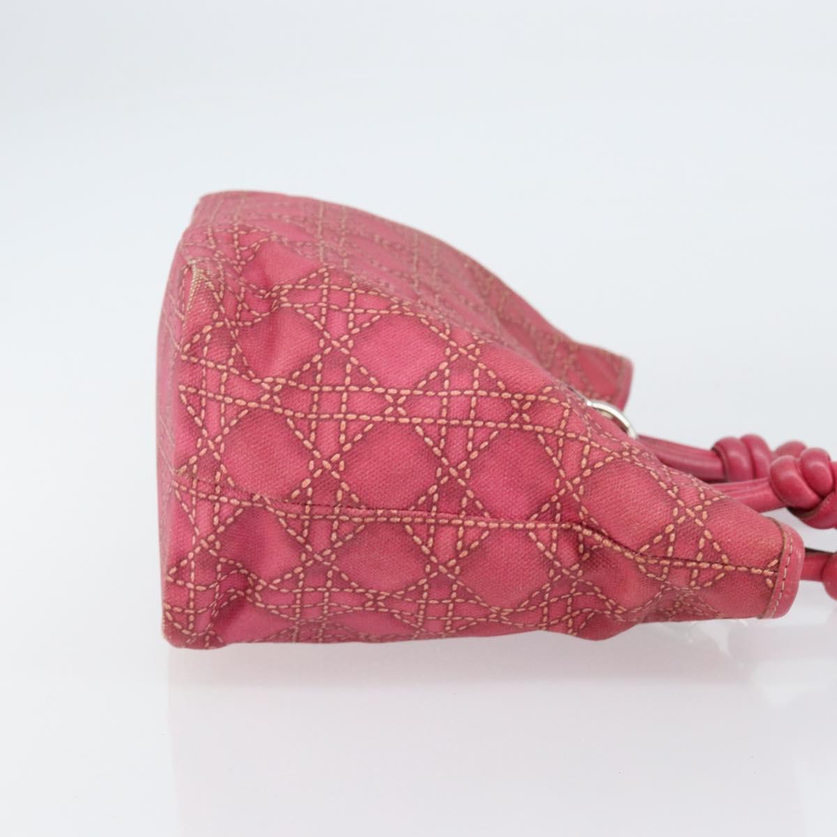 Christian Dior Canage Hand Bag Coated Canvas Pink Silver Auth 156007