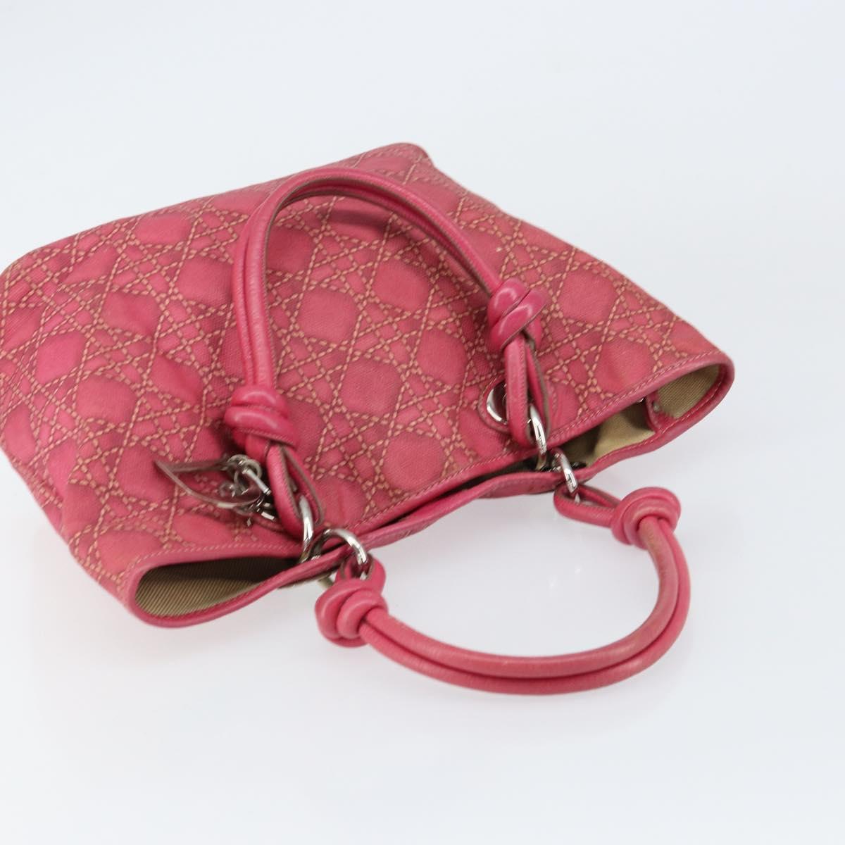 Christian Dior Canage Hand Bag Coated Canvas Pink Silver Auth 156007