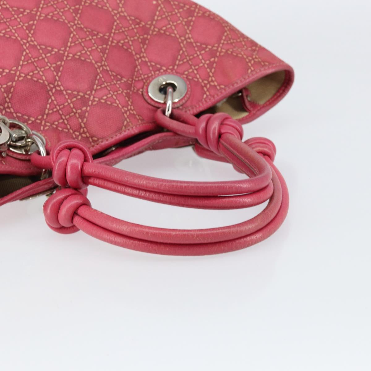 Christian Dior Canage Hand Bag Coated Canvas Pink Silver Auth 156007